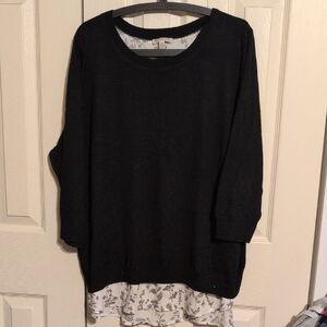 Lila Rose Black Sweater with Floral Trim